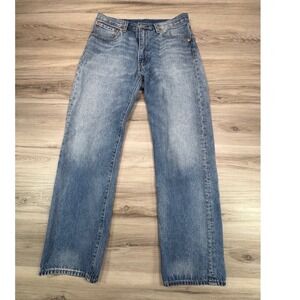 Levi's Premium 555 Relaxed Straight Jeans Big E Medium Wash Blue W31 L32 EUC